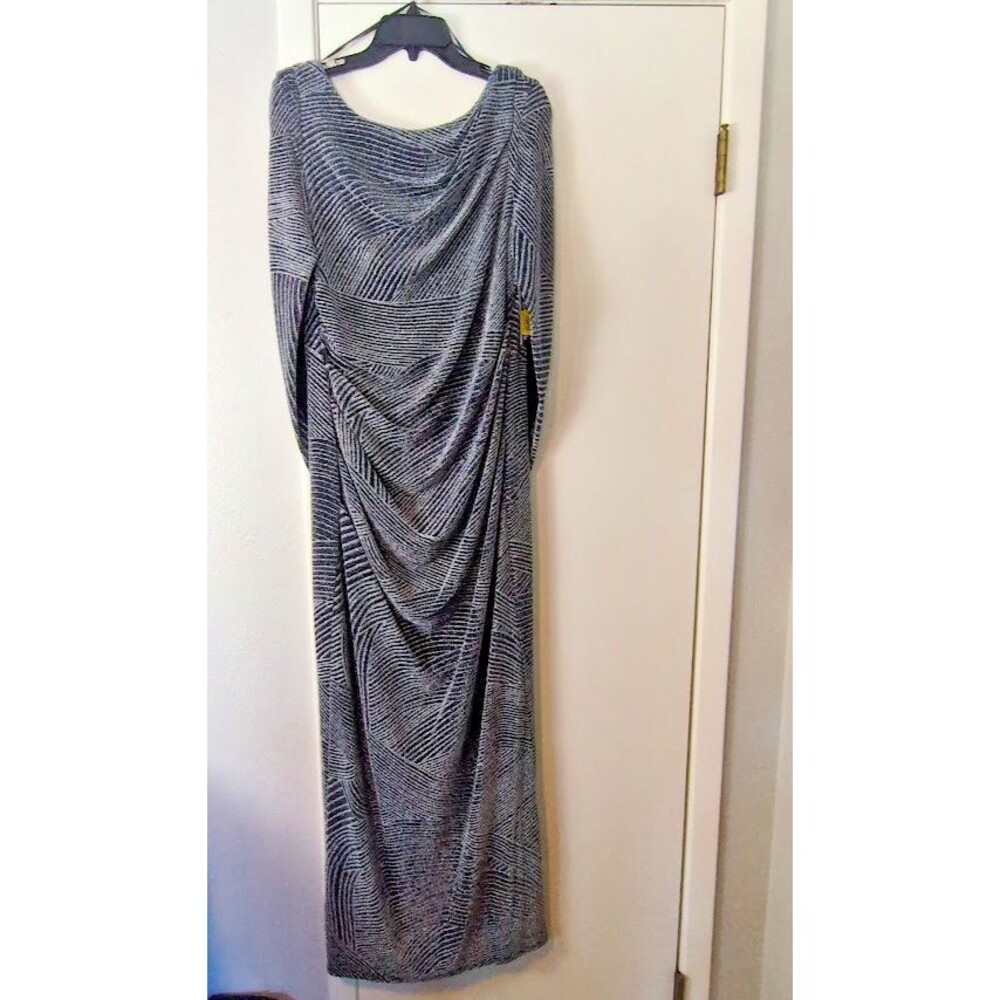 NEW R&M Richards 432262 Womens 10 Metallic Long Dress Maxi Draped Neckline
